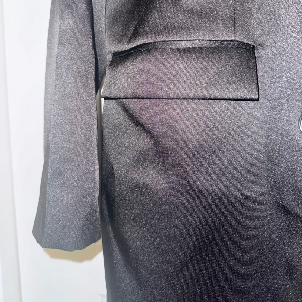 H&M sz XL Women Satin Double Breasted Black Lined Blazer Dress Career Party Chic - Picture 10 of 11